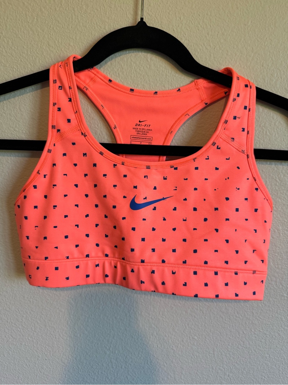 Nike Coral Pink Dri-FIT Sports Bra with Navy Swoosh